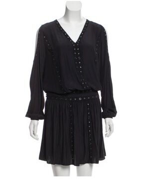 Ramy Brook Black Long-Sleeve V-Neck Eyelet Dress